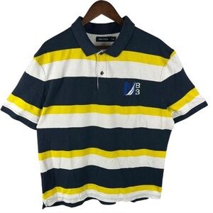 Nautica Men's Polo Shirt - Navy, White, Yellow Stripes